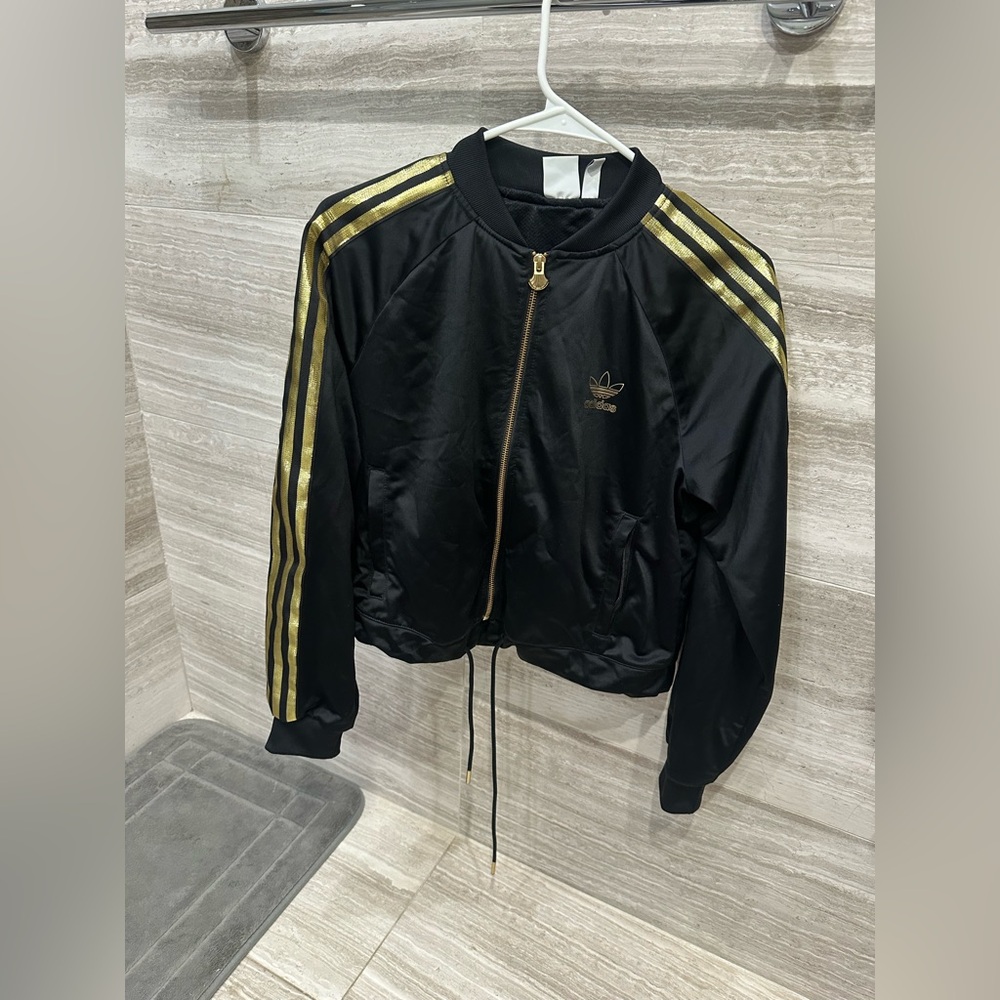 Adidas Women's Black Jacket with Gold Stripes Limited Edition 50th Anniversary